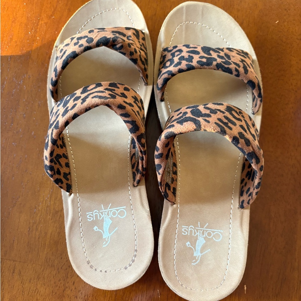 Corkys Leopard Print Sandals - Tan and Black - Picture 3 of 7